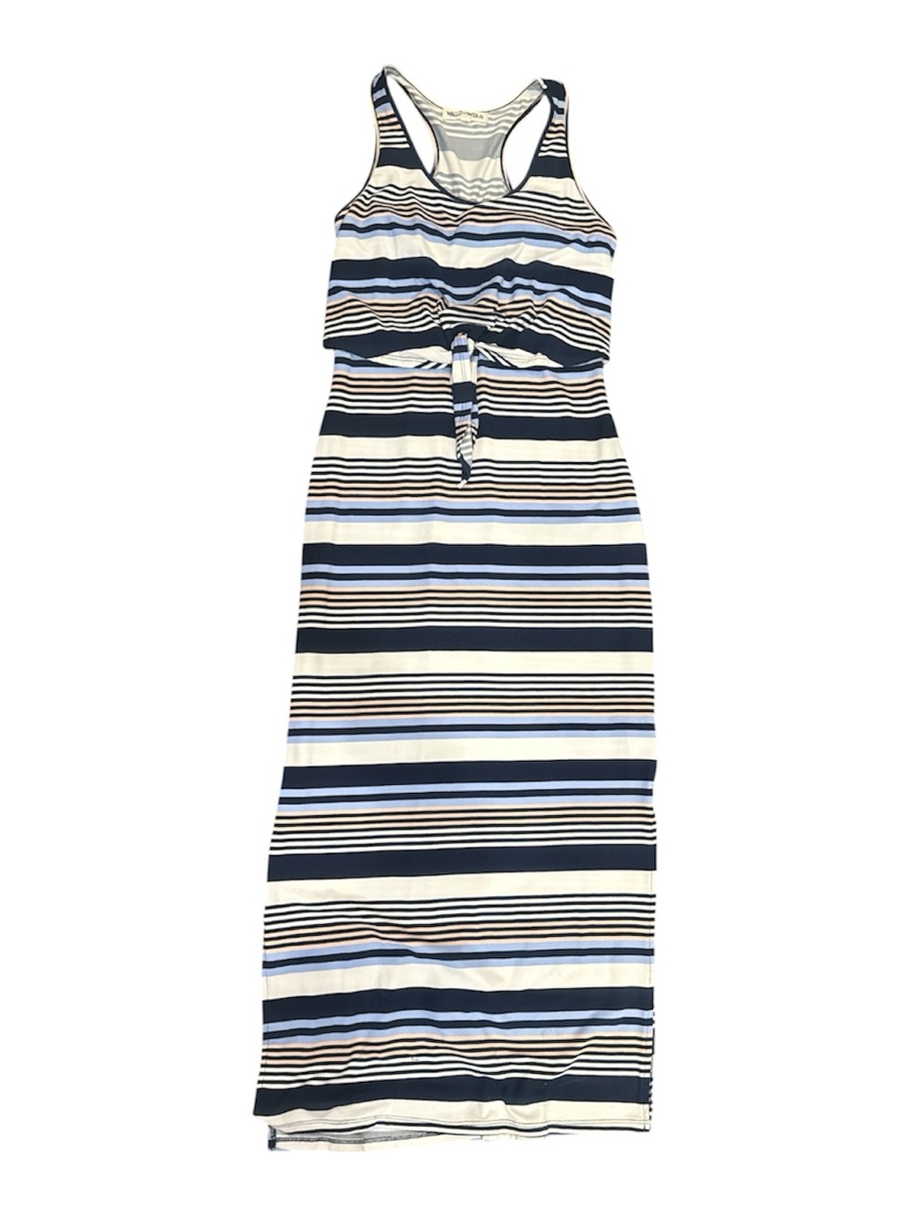 Wallflower Striped Navy & White Racerback Maxi Dress with Tie Waist